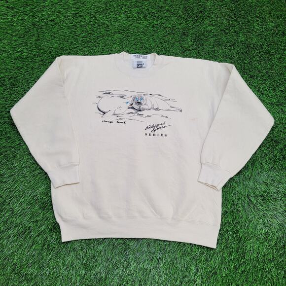Vintage 90s LEE Harp-Seal Sweatshirt Womens XL 23x25 Baggy Ivory - Picture 1 of 13